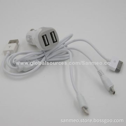 Universal 3-in-1 Dual USB Car Charger for iPhone/iPad/iPod/BlackBerry/HTC/MOT/MicroNew